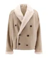 Brunello Cucinelli Reversible Fuzzy Shearling Outerwear With Jewellery In Nude