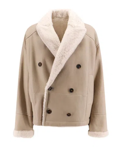 BRUNELLO CUCINELLI BRUNELLO CUCINELLI DOUBLE-BREASTED REVERSIBLE SHEARLING JACKET