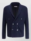 Brunello Cucinelli Double Breasted Ribbed Knit Button Cardigan In Blue