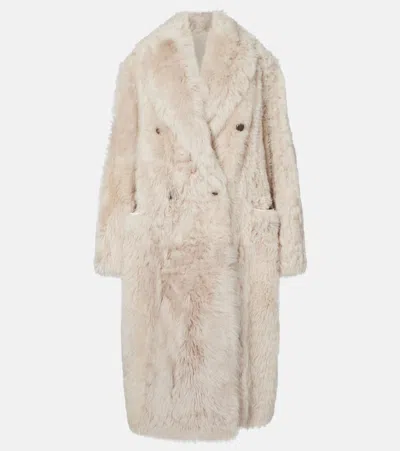Brunello Cucinelli Double-breasted Shearling Coat In Neutral