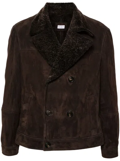 BRUNELLO CUCINELLI DOUBLE-BREASTED SHEARLING JACKET