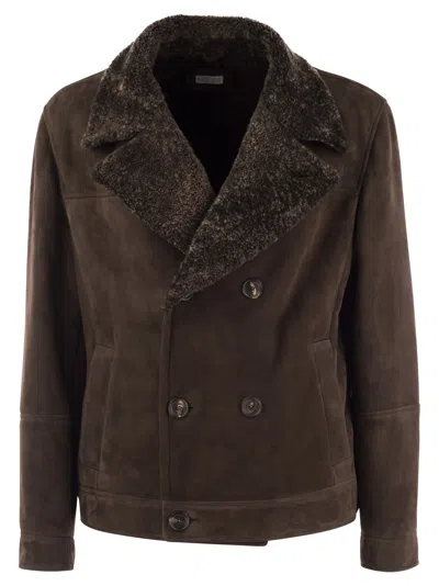 Brunello Cucinelli Double-breasted Shearling Outerwear In Brown