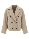 Brunello Cucinelli Beige Double-breasted Short Coat With Wide Revers In Wool And Cashmere Woman In Brown