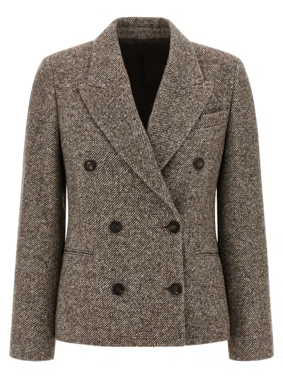 Brunello Cucinelli Double-breasted Silk Blend Blazer Blazers Brown