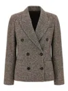 Brunello Cucinelli Wool Double-breasted Jacket With Front Pockets In Gray