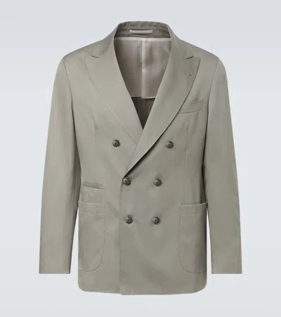 Brunello Cucinelli Double-breasted Silk Suit Jacket In Gray
