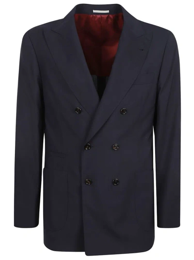 Brunello Cucinelli Double Breasted Sleeved Jacket In Blue