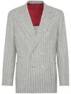 Brunello Cucinelli Double-breasted Blazer In Pinstripe Pattern In Grey