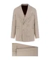 Brunello Cucinelli Double-breasted Striped Suit In Brown