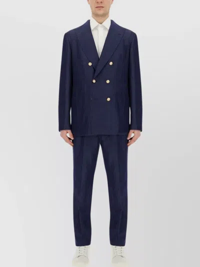 Brunello Cucinelli Double-breasted Suit Gold Buttons In Blue
