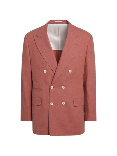 Brunello Cucinelli Peach Double-breasted Wool-blend Jacket Men In Brown