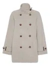 Brunello Cucinelli Double Worked Caban In Virgin Wool And Cashmere Cloth With Shiny Cuff Details Clo In Gray