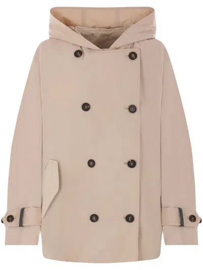 BRUNELLO CUCINELLI DOUBLE-BREASTED TRENCH IN BEIGE