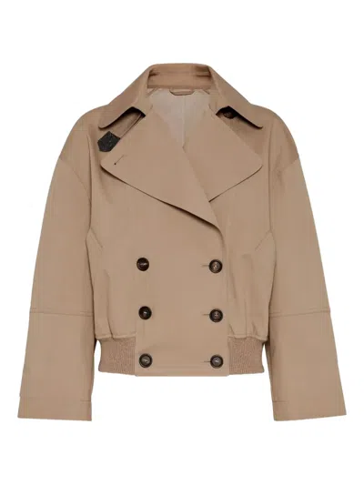 Brunello Cucinelli Double-breasted Trench Jacket In Brown