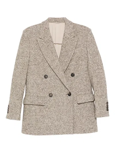 Brunello Cucinelli Doppelreihige Tweed-jacke In Brown