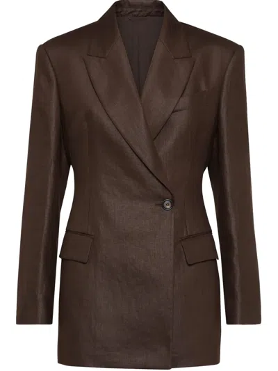 Brunello Cucinelli Double-breasted Twill Blazer In Brown