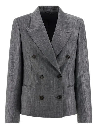 Brunello Cucinelli Double-breasted Twill Blazer In Gray