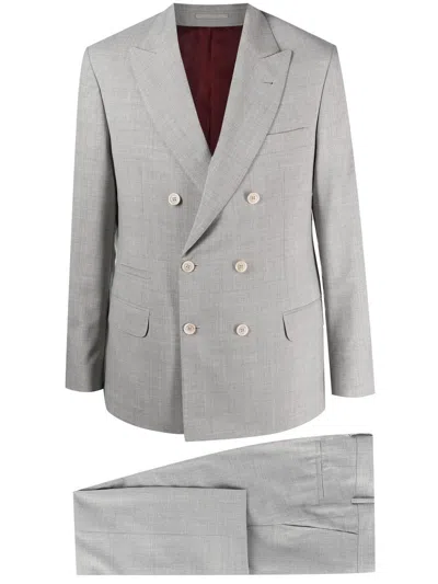 Brunello Cucinelli Double-breasted Two-piece Suit In Gray