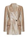 Brunello Cucinelli Velvet Blazer With Back Vent And Flap Pockets In Beige