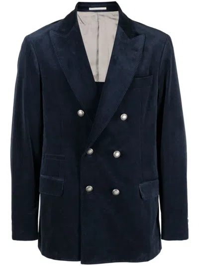 Brunello Cucinelli Woven Jacket Wool In Indigo
