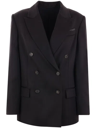 Brunello Cucinelli Double-breasted Virgin Wool Blazer In Black