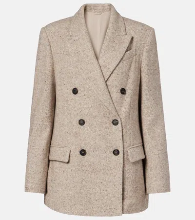 Brunello Cucinelli Double-breasted Wool And Silk-blend Blazer In Neutral