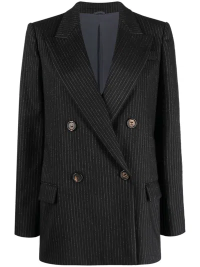 Brunello Cucinelli Double-breasted Wool Blazer In Black