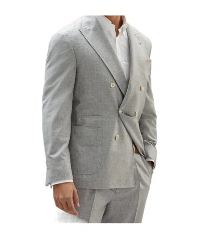 Brunello Cucinelli Double Breasted Wool Blazer In Gray
