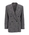 Brunello Cucinelli Double-breasted Checked Bouclé-tweed Blazer In Black