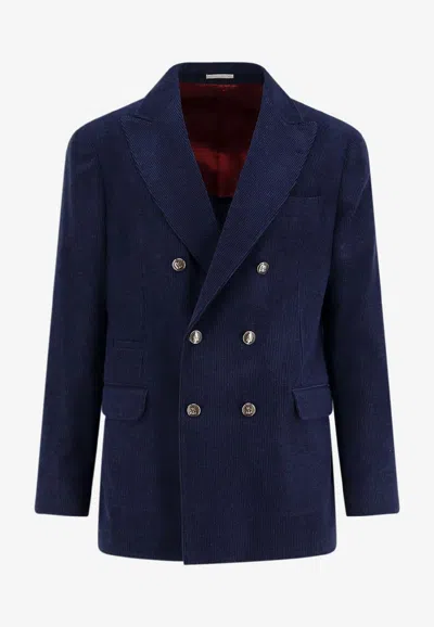 BRUNELLO CUCINELLI DOUBLE-BREASTED WOOL-BLEND BLAZER