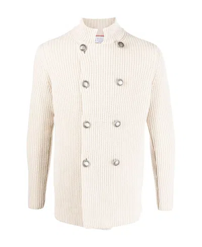 Brunello Cucinelli Double-breasted Wool-cashmere Cardigan In White