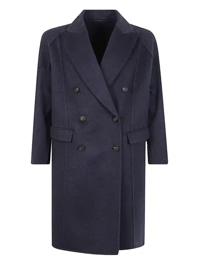 Brunello Cucinelli Double-breasted Wool Coat In Blue