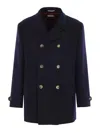 Brunello Cucinelli Double-breasted Wool Coat With Peak Lapels In Blue