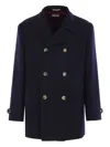 Brunello Cucinelli Double-breasted Wool Coat With Peak Lapels In Blue