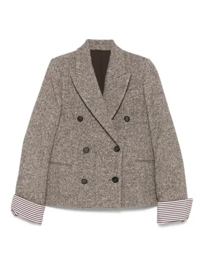 Brunello Cucinelli Double-breasted Wool Short Coat Clothing In Gray