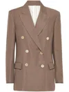 Brunello Cucinelli Women Linen Blend Double-breasted Jacket In Brown