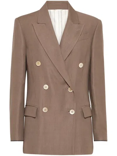 BRUNELLO CUCINELLI DOUBLE-BREATED BLAZER IN BROWN