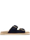 Brunello Cucinelli Double-buckle Suede Sandals In Blue