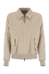 Brunello Cucinelli Women Double Cashmere And Wool Cloth Bomber Jacket With Shiny Zipper Pull In Neutral