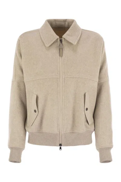BRUNELLO CUCINELLI BRUNELLO CUCINELLI DOUBLE CASHMERE AND WOOL CLOTH BOMBER JACKET WITH SHINY ZIPPER PULL
