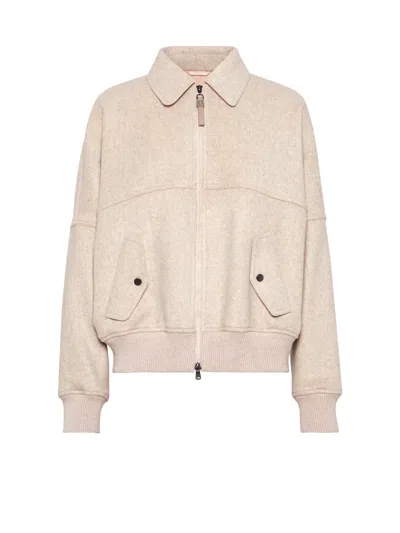 BRUNELLO CUCINELLI DOUBLE CASHMERE AND WOOL CLOTH BOMBER