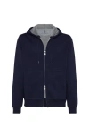 Brunello Cucinelli Cotton-cashmere-silk-blend Hoodie In Blue