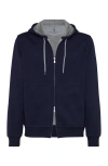 Brunello Cucinelli Zip-up Hoodie With Contrasting Lining And Ribbed Cuffs In Cobalt