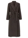 Brunello Cucinelli Brown Double-breasted Coat With Peak Revers And Front Belt In Gray
