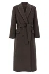 Brunello Cucinelli Brown Double-breasted Coat With Peak Revers And Front Belt In Brown