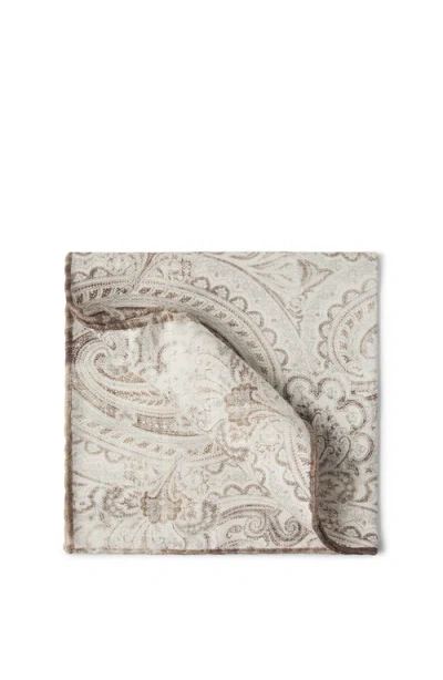 Brunello Cucinelli Double Face Silk Pocket Square In Gray