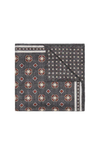 Brunello Cucinelli Double Face Silk Pocket Square In Gray