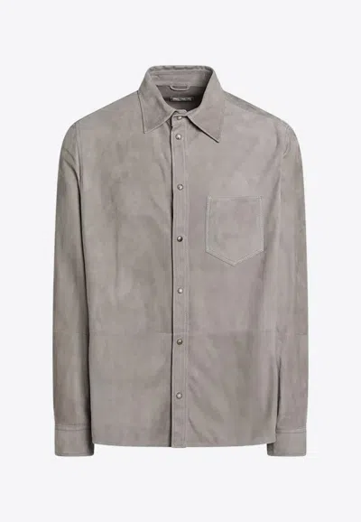 Brunello Cucinelli Leather Shirt With Chest Pocket And Long Sleeves In Multi