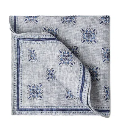 BRUNELLO CUCINELLI DOUBLE-FACED LINEN-SILK FLORAL POCKET SQUARE