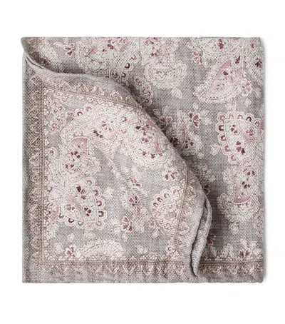Brunello Cucinelli Double-faced Linen-silk Paisley Pocket Square In Beige